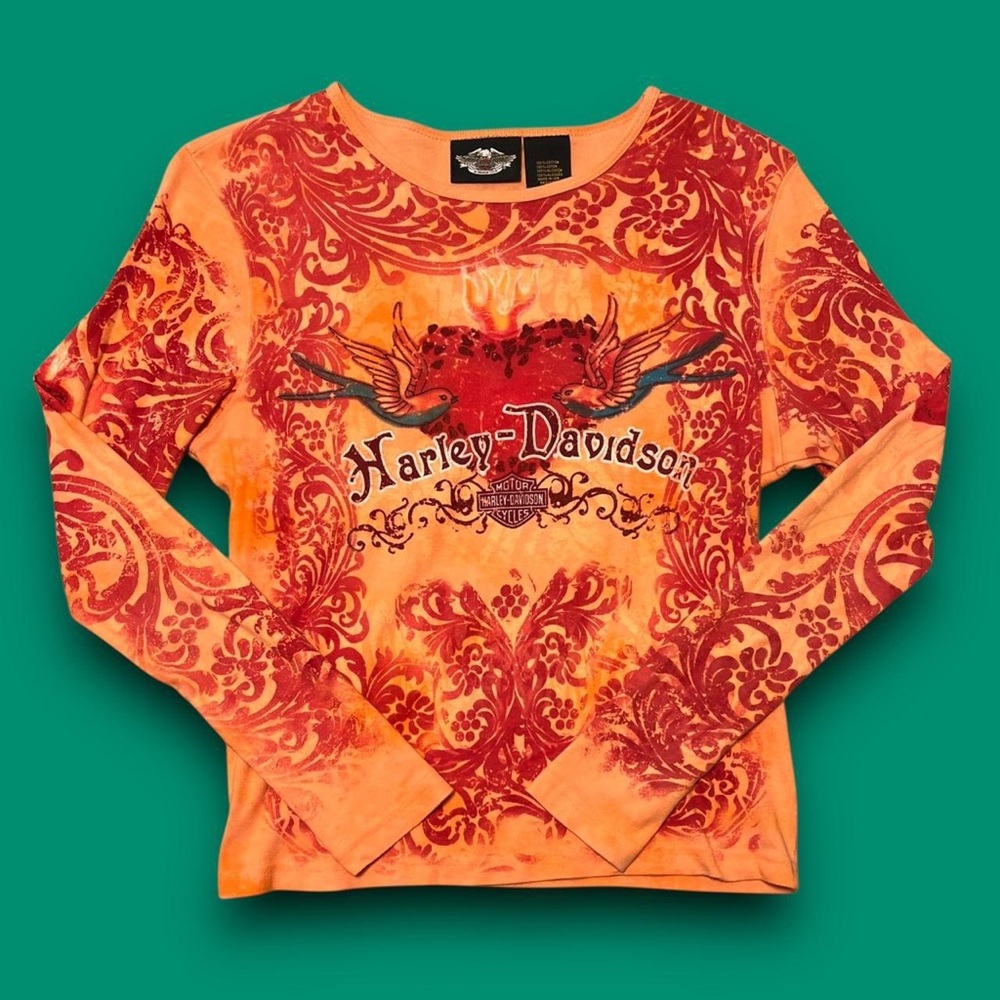 Y2K Harley Davidson Graphic Longsleeve Top Size XL Mcbling Biker American Trad